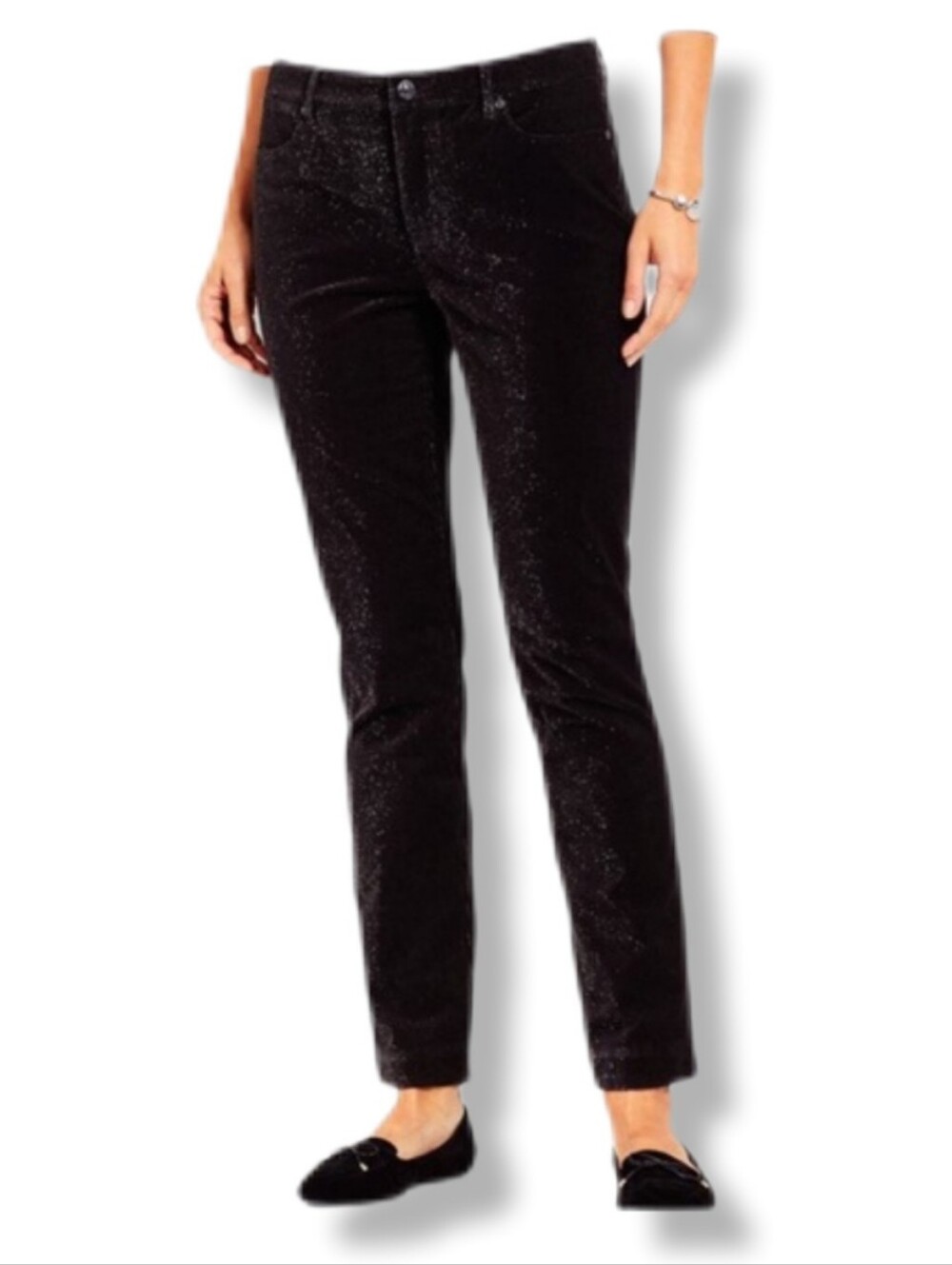 NWT Talbots Women's Black Corduroy Silver Shimmer Slim Ankle Pants